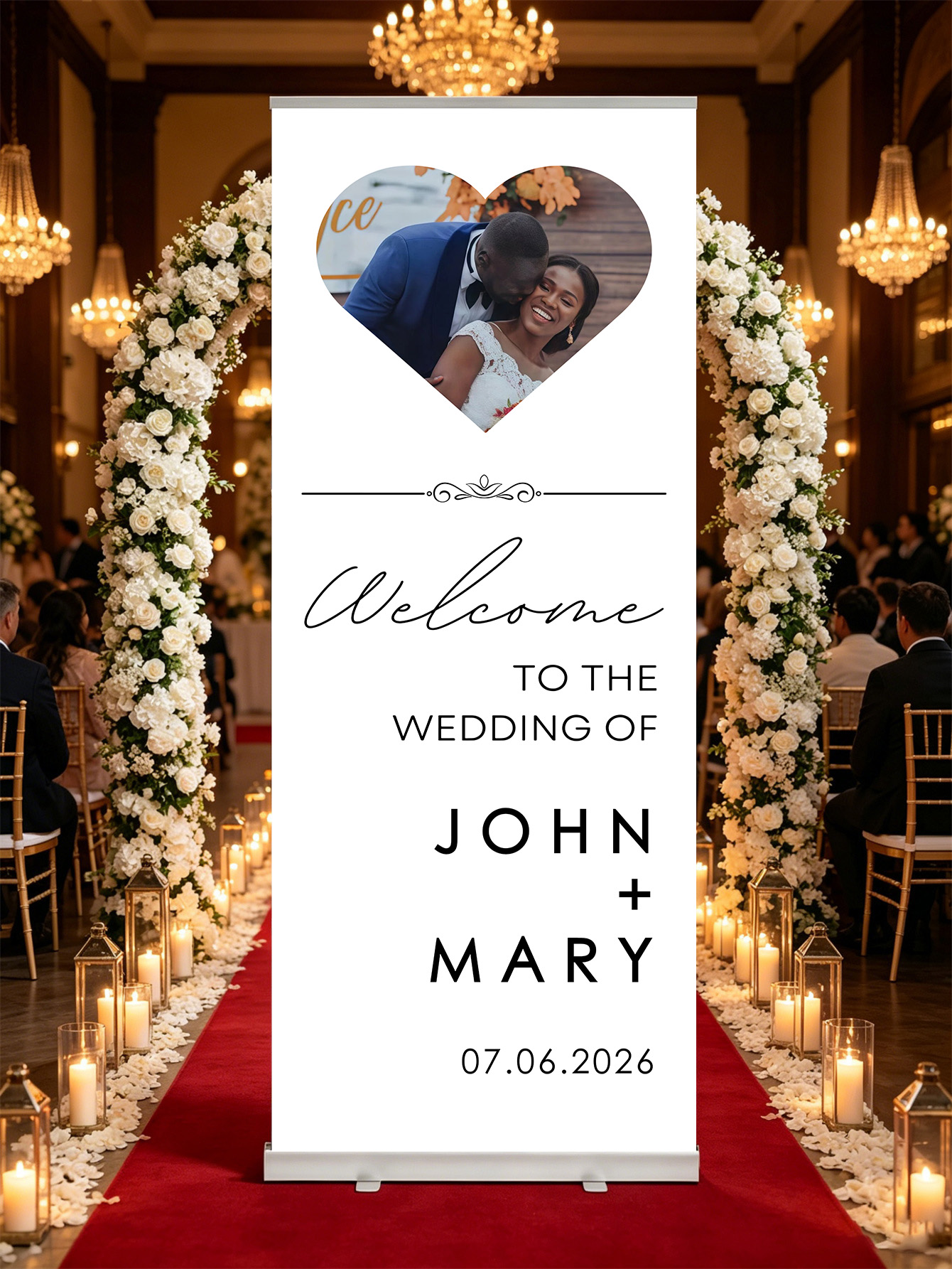 Customized wedding retractable banners - personalized photo wedding welcome signs, reception decorations and background curtains